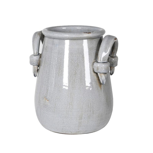 vase with handles  vase styling  vase  traditional vase  modern vase  grey vase  grey utensil vase  grey glazed vase  glazed vase  distressed vase
