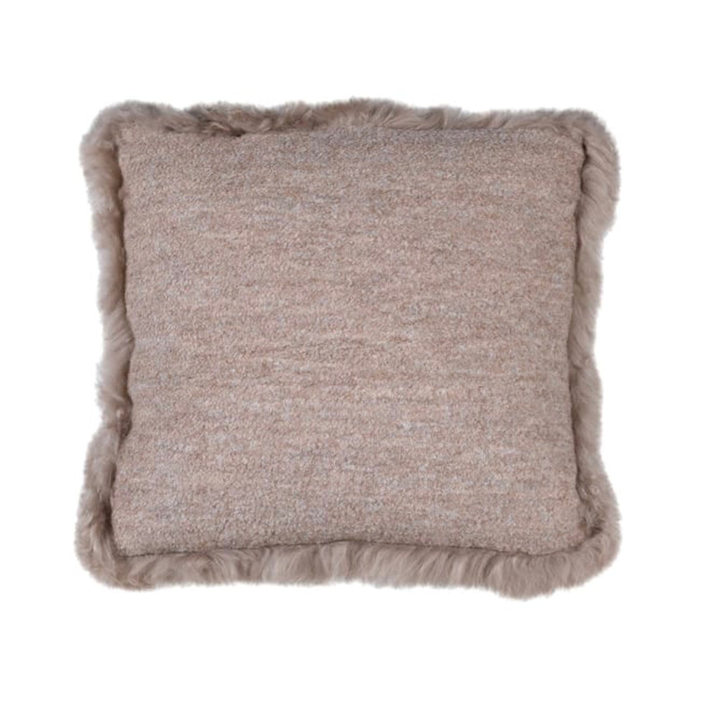 Taupe Wool with Fur Edging Cushion cushion