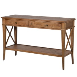 UK  table  sitting room  shelf styling  oak furniture  oak console tale  Northern Ireland United Kingdom  Northern Ireland  Interior soft furnishings  Home decor  entryway table  Console Table Crafted from traditional roots, the Allen Console is finished in rustic oak, bringing a modern update to your space. Rounded details and brass pulls add interest to the sophisticated design, as its simple form makes the perfect base for an entryway, complementing anything from vases to art placed on top.