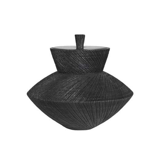 modern vase  Vase  vase styling  woven vase  lidded vase  black textured lidded pot  black textured lidded vase  textured lidded pot  textured pot  black pot  black lidded pot  Black vase