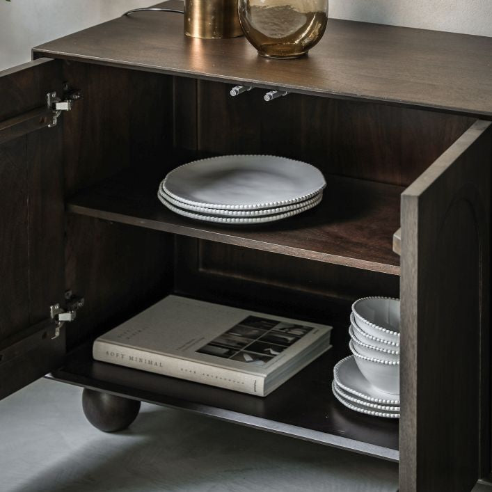 Arched 4 door dark wood sideboard, dark mango sideboard