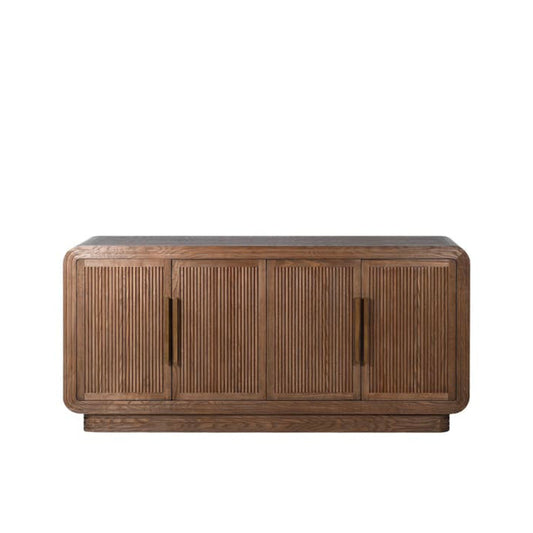 Sideboard, flutted 4 door dark wood side board