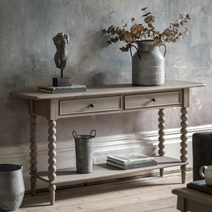 wren console table  shelf styling  Oak Sideboard  oak furniture  oak console tale  Oak Console Table  OAK CABINET  oak bobbin console  lime washed oak sideboard  lime washed console table  GREY WASH OAK CABINET  bobbing console table