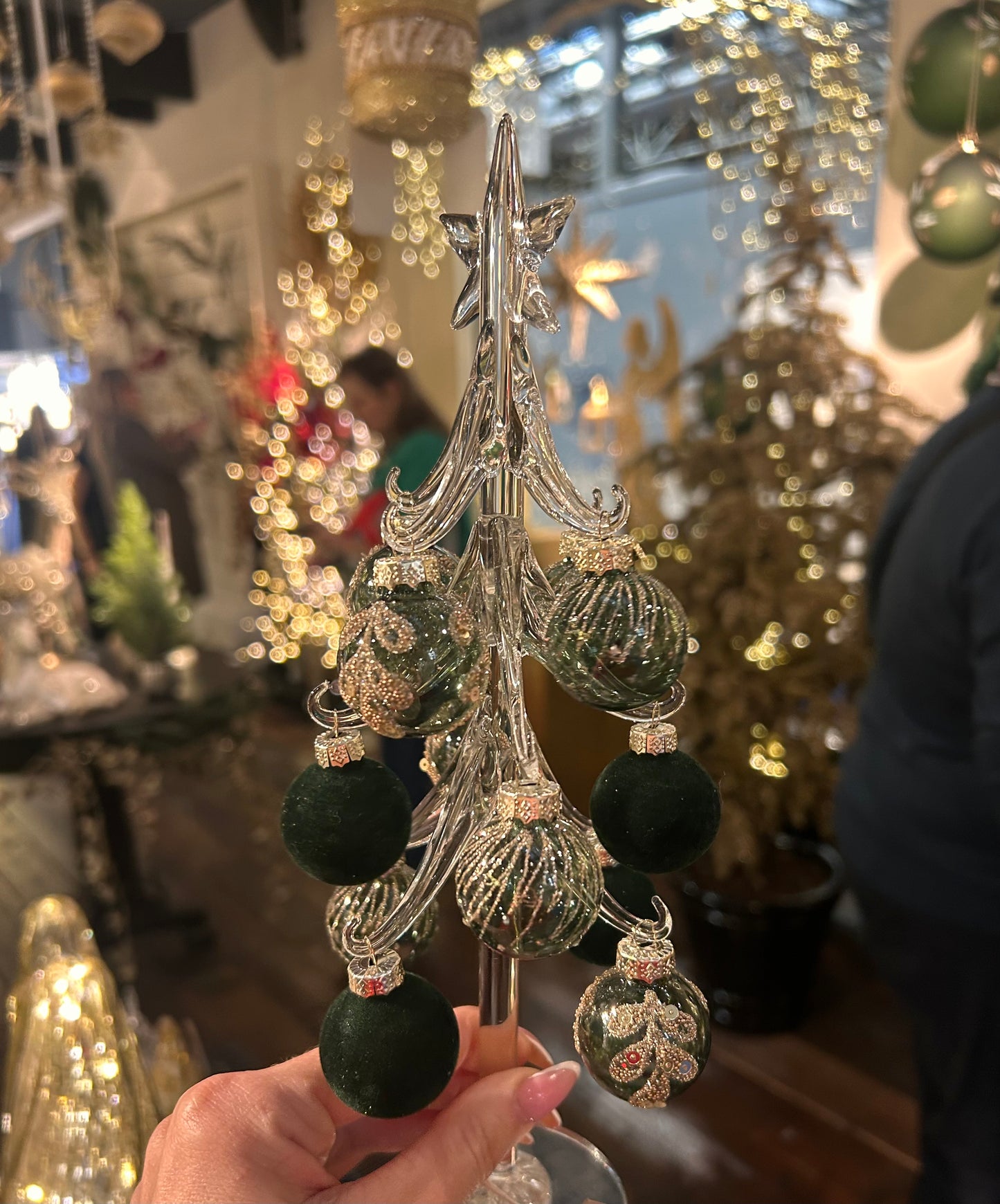 trio of glass Christmas trees holiday decor
glass Christmas tree set for mantel
decorative glass trees on shelf