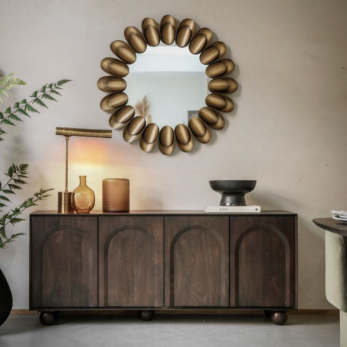Arched 4 door dark wood sideboard, dark mango sideboard