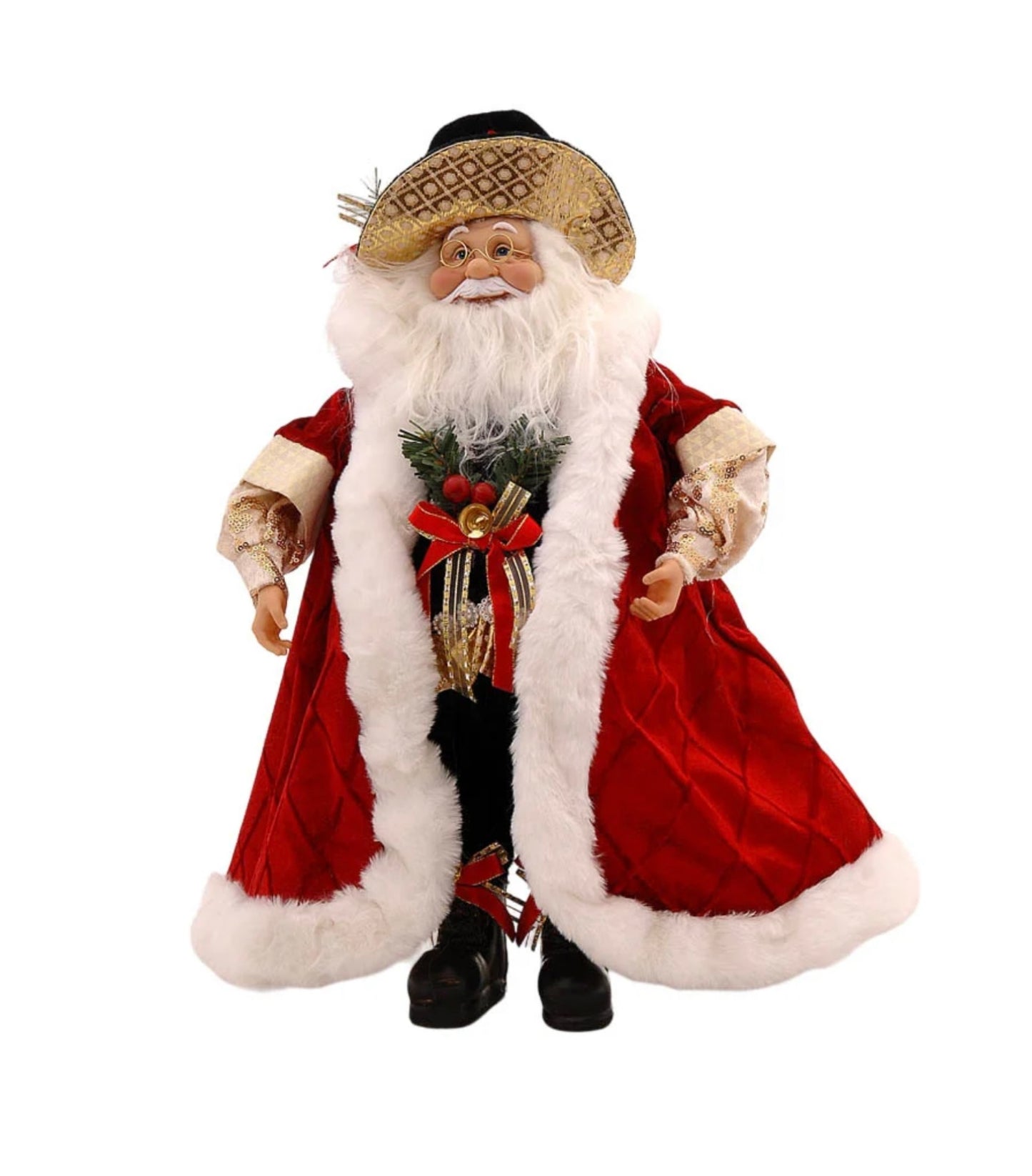 “luxurious red and gold standing Santa Claus Christmas decor”
“elegant Santa figurine for mantel”
“red and gold Santa holiday decoration”
“Christmas Santa statue for entryway decor”