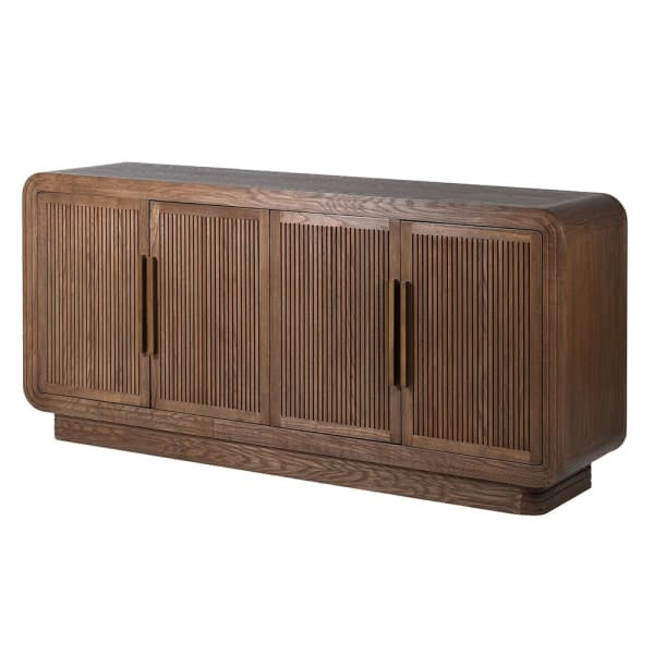Sideboard, flutted 4 door dark wood side board
