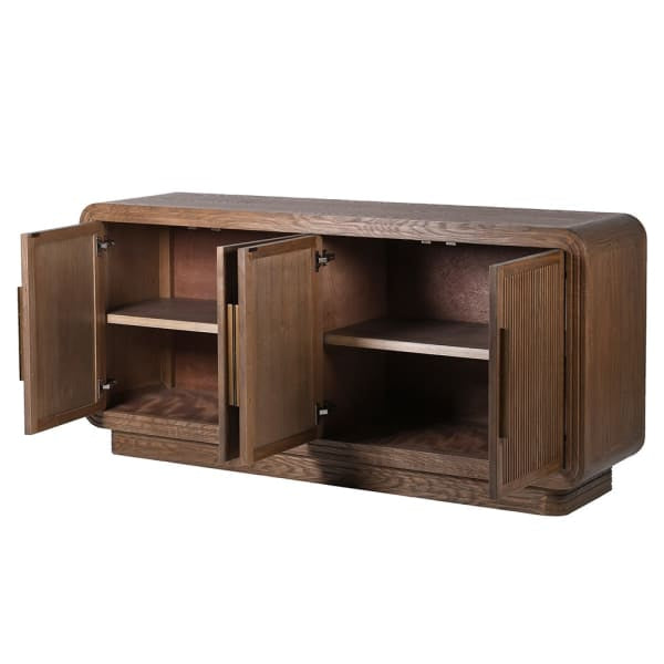 Sideboard, flutted 4 door dark wood side board