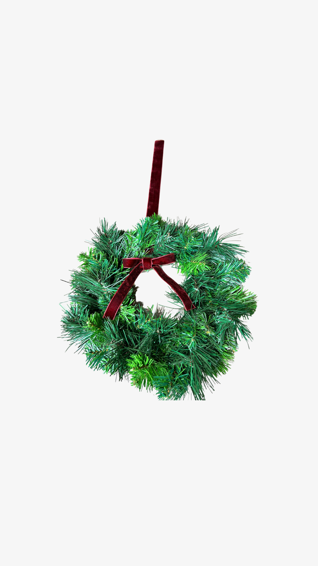 Small traditional wreath with red bow, perfect for windows, patio doors, cabinetry and candle displays