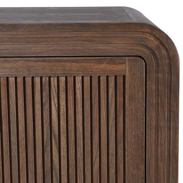 Sideboard, flutted 4 door dark wood side board