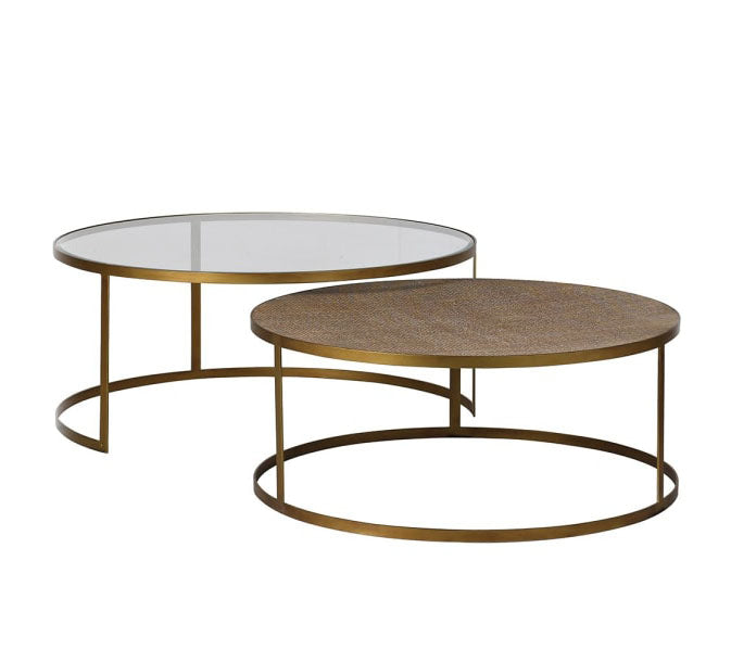 Ophelia Nest of Gold and Rattan Round Coffee Table