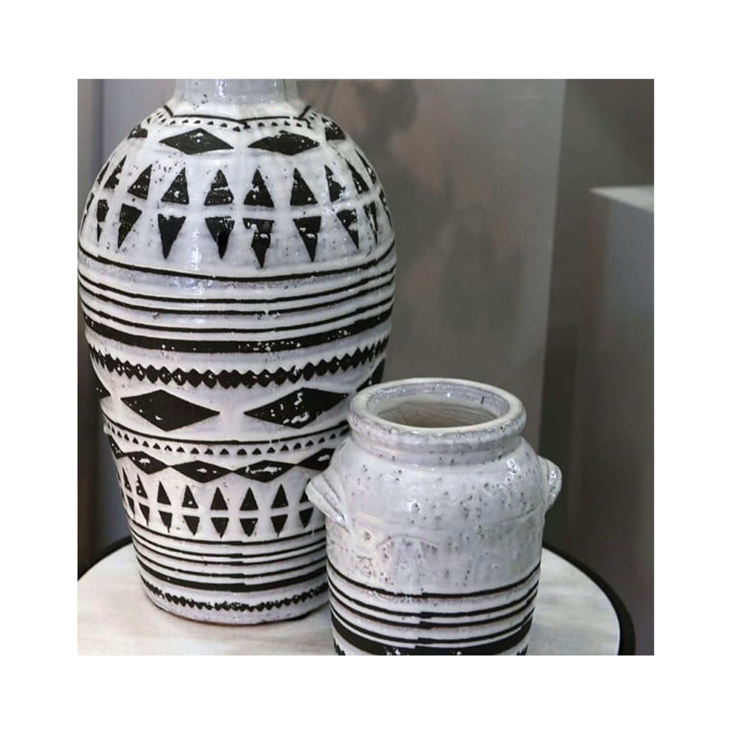 White Vase white glaze vase vase styling vase Utensil vase traditional vase modern vase glazed vase distressed vase crackle vase ceramic vase Black and White Aztec Vase Aztec Vase