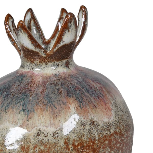 A handcrafted vase in a rich brown umber color, shaped like a pomegranate with a textured surface and a small crown-like opening at the top." vase styling
vase decor
vase
traditional vase
small Pomegranate vase
shelf tray
shelf styling
Pomegranate vase
neutral vase
neutral small vase
Neutral Decor Minimalist
Neutral
multishelf vase decor
multi shelf unit
modern vase
modern neutral vase
modern classic neutral vase
Interior soft furnishings
Home decor
hand made vase
glazed vase
faux stem vase
distressed vase