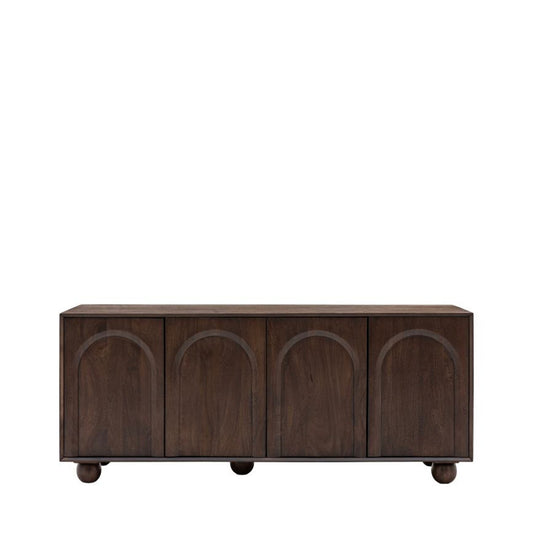 Arched 4 door dark wood sideboard, dark mango sideboard