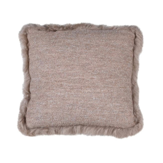 Taupe Wool with Fur Edging Cushion  cushion