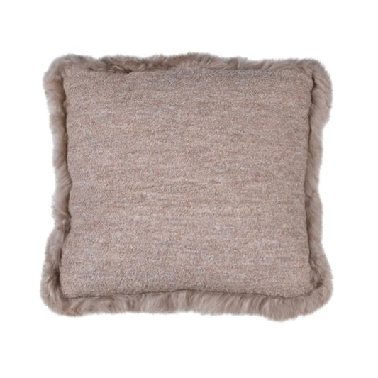 Taupe Wool with Fur Edging Cushion  cushion