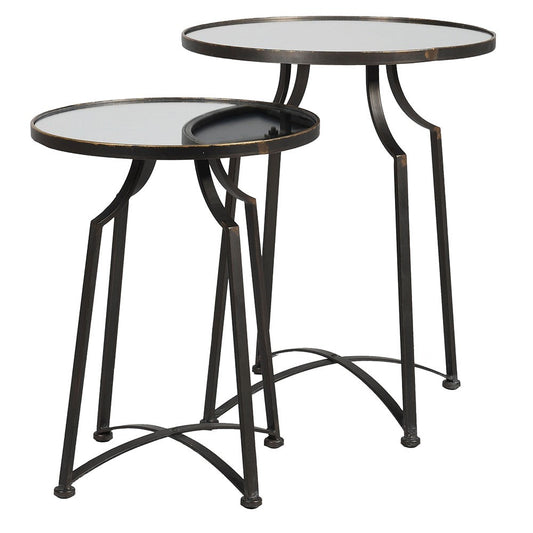 sidetable  black nest of tables  mirrored top nest of tables  mirrored top side tables  nest of tables  set of two black side tables  black side tables  Side table  set of side table  nest of side tables  mirror top side table