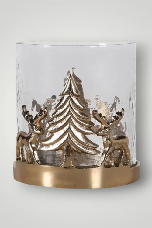 “gold reindeer hurricane Christmas candle holder”
