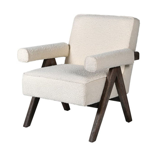 modern traditional chair  modern chair  oak chair  boucle chair  ivory chair  ivory accent chair  ivory boucle accent chair  Occasional chair  Chair  Accent Chair