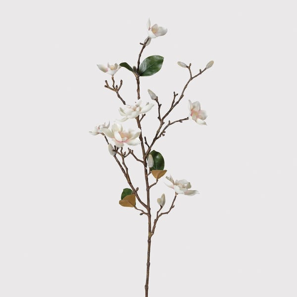 White Magnolia Spray Stem  White Blush Magnolia Spray with Leaves  faux stems  faux stem  Blush Magnolia Spray Stem