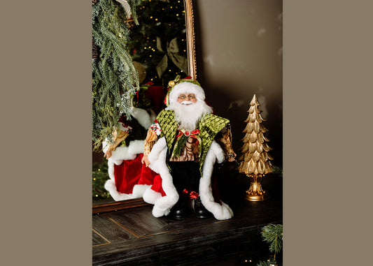 “luxurious white and gold standing Santa Claus Christmas decor”

“elegant Santa figurine for mantel”

“red and green Santa holiday decoration”

“Christmas Santa statue for entryway decor”