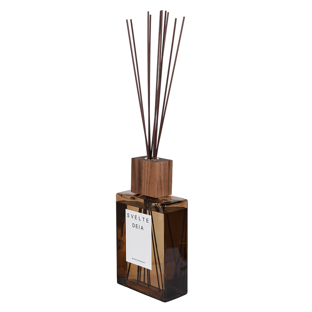 A Svelte Seia reed diffuser with a rectangular amber glass bottle, a wooden cap, and multiple dark brown reed sticks, shown on a plain white background.
sences diffuser refill

NEW Svelte Deia Diffuser

Mallorcan Garden of Eden

large diffuser

extra large diffuser reeds

extra large diffuser

Diffuser refill

diffuser

brown bottle diffuser refill

brown bottle diffuser