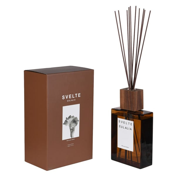 A reed diffuser bottle made of amber-brown translucent glass with a rectangular wooden cap and multiple dark brown reed sticks, shown on a plain white background. A white label on the front reads 'SVELTE EULALIA'.

3000ml Diffuser

brown bottle diffuser

brown bottle diffuser refill

decorative diffuser

diffuser

diffuser reeds

extra large diffuser

gift diffuser

Glass Diffuser

large diffuser

NEW Svelte Deia Diffuser

sences diffuser refill large diffuser Glass Diffuser gift 