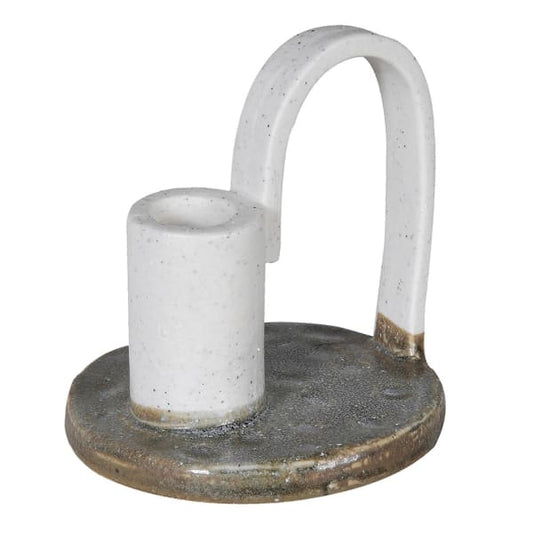 Ceramic candle holder, designed with a vintage-inspired finish, this rustic candlestick holder adds character and charm to your everyday tablescape and shelving.