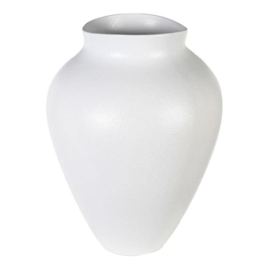 Brigit White Vase Subtle yet dramatic, the Brigit White Ceramic Vase has a classic silhouette. Made from stoneware and finished in a clean white glaze. The Brigit Vase is easy to style either as the main element or to add another layer of texture to a space. Designed for faux florals and greenery, you can also display real flowers if you put a jam jar or glass inside, or use a florist's cellophane wrap to contain water.