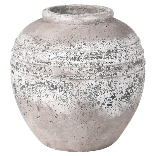 With a shapely silhouette, our distressed stone tapered Jar elevates your space styled anywhere from built-ins, islands to coffee tables. This vases substantial size is perfect for adding visual weight, while a stone style lends depth and dimension to your space. This vase is designed for faux florals and greenery, you can also display real flowers if you put a jam jar or glass inside, or use a florist's cellophane wrap to contain water.